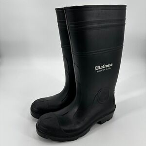 LaCrosse Mens Black Rubber Waterproof Work Boots Size 9 Lug Sole Farming Outdoor